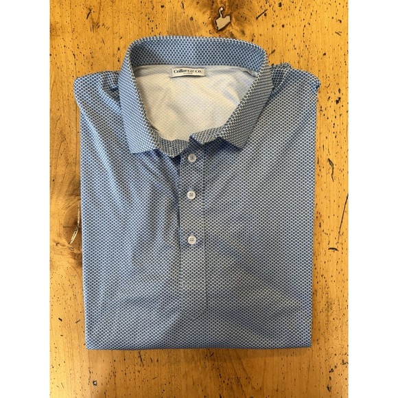 Collars & Co. Other - Collars & Co Dress Collar Polo Mens XL Performance Blue Geometric Print All Over